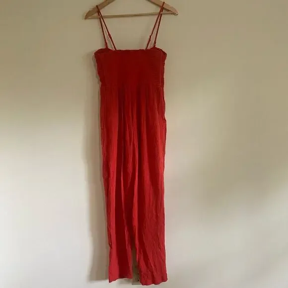 Saturday Sunday Isabel Jumpsuit Size S Red Orange Cotton Gauze Anthropologie - Picture 7 of 13